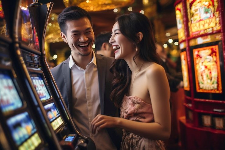 Tangkapan layar permainan Tembak Ikan merona 4d dengan ikan berwarna-warni dan sistem poin di layar